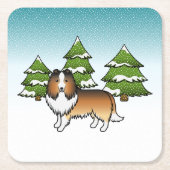 Sable Shetland Sheepdog im Winterwald Rechteckiger Pappuntersetzer (Vorderseite)