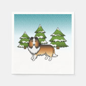 Sable Shetland Sheepdog im Winterwald Serviette (Vorderseite)