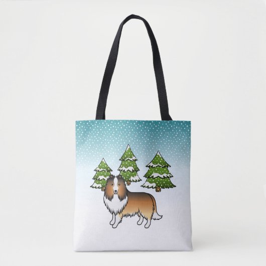 Sable Shetland Sheepdog im Winterwald Tasche (Vorderseite)