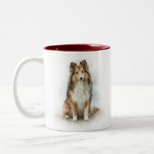 Sable Shetland Sheepdog Portrait Zweifarbige Tasse (Links)