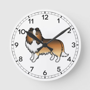 Sable Shetland Sheepdog Sheltie Cartoon Dog Runde Wanduhr