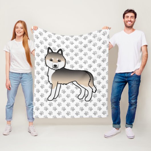 Sable Siberian Husky Cartoon Dog & Paws Fleecedecke (Beispiel)