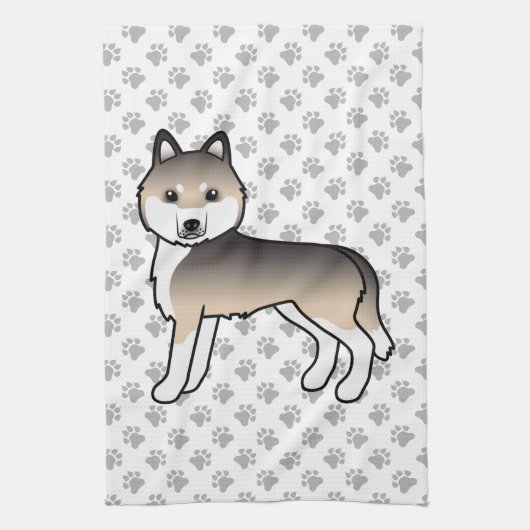 Sable Siberian Husky Niedlich Cartoon Dog Geschirrtuch (Vertikal)