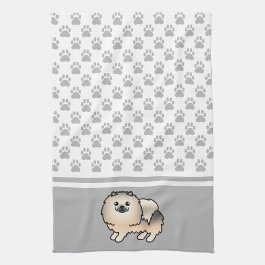 Sable-Spitz mit grauem Paws-Muster Geschirrtuch (Vertikal)
