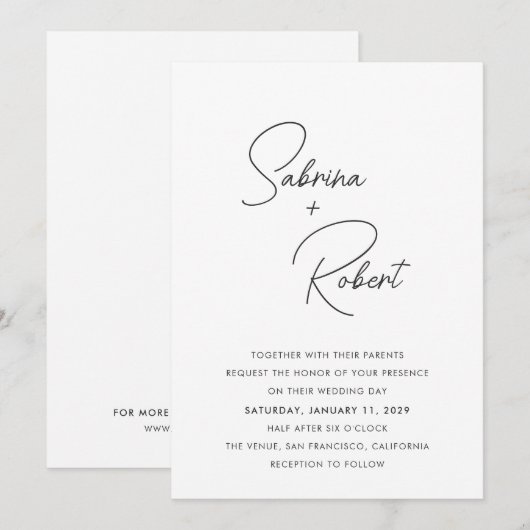 Sabrina Modern Wedding Einladung (Vorne/Hinten)