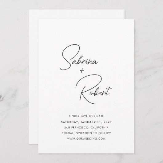 Sabrina Modern Wedding Save The Date (Vorne/Hinten)