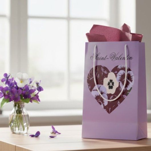 Sac Cadeau Saint-Valentin Cœur de Violettes Kleine Geschenktüte