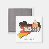 Sachsen Deutschland Retro Staat Karte Vintag Souve Magnet (Vorderseite/Rückseite)