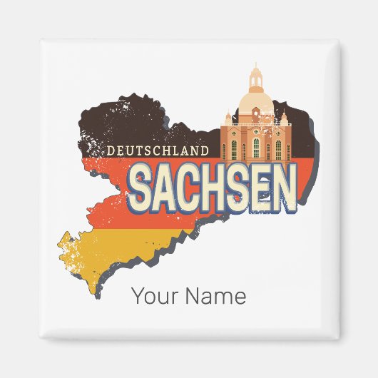 Sachsen Deutschland Retro Staat Karte Vintag Souve Magnet (Vorne)