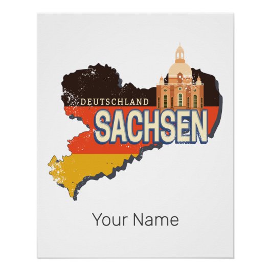 Sachsen Deutschland Retro Staat Karte Vintag Souve Poster (Vorderseite)