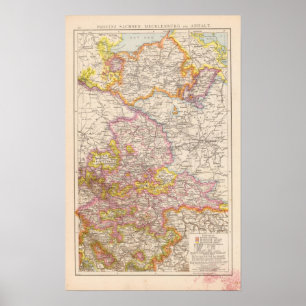 Sachsen, Mecklenburg, Anhalt Atlas Karte Poster