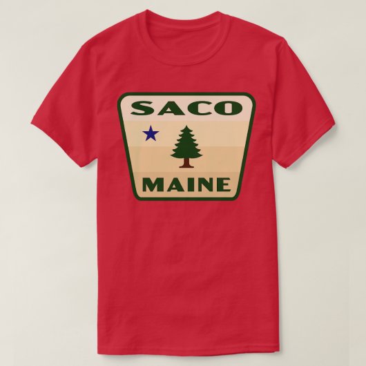Saco Maine Retro Pine Tree Abzeichen Tan T-Shirt (Design vorne)