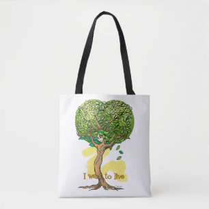 sacola com estampa ecologica de arvore com rosto tasche