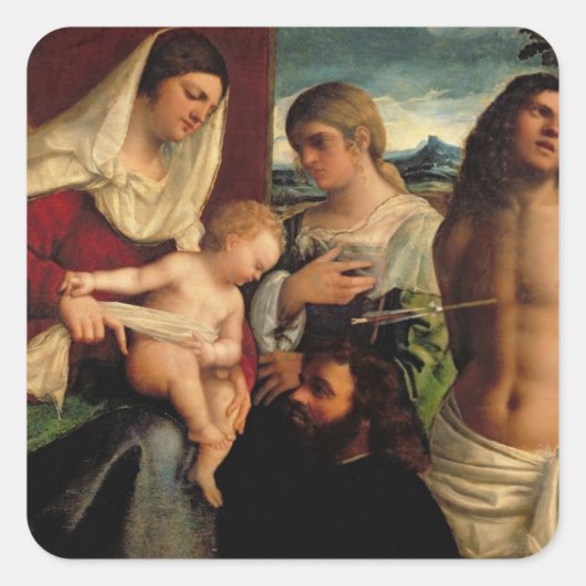 Sacra Konversation mit SS. Catherine, Sebastian Quadratischer Aufkleber (Vorderseite)