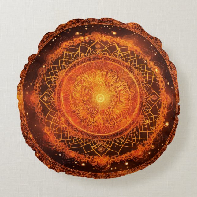 Sacral Chakra Orange Mandala Meditation Rundes Kissen (Vorderseite)