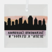 Sacramento CA City Skyline Glasdekoration Ornament Aus Glas (Rückseite)