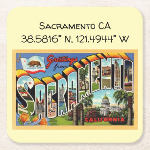 Sacramento CA Map Koordiniert Vintagen Stil Rechteckiger Pappuntersetzer