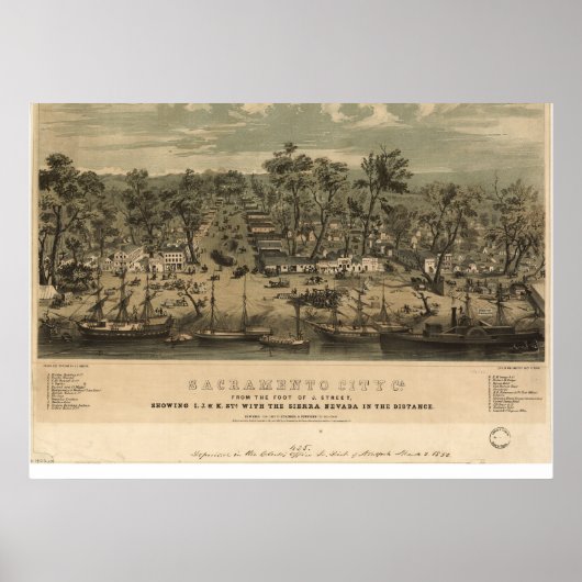 Sacramento California 1850 Panoramakarte Poster (Vorne)
