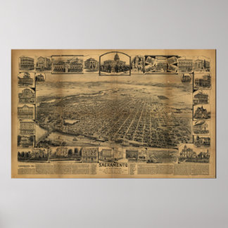 Sacramento California 1890s Antike Panoramabalkart Poster