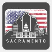 Sacramento California American Flag Vintag Quadratischer Aufkleber (Vorderseite)