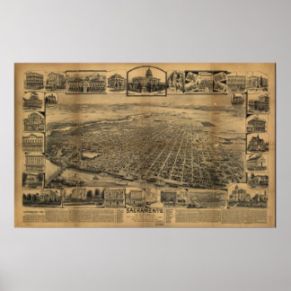 Sacramento California Antike Panoramakarte Poster