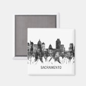 Sacramento California Skyline BW Magnet (Vorderseite/Rückseite)