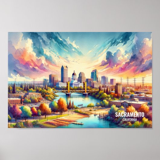 Sacramento California Travel Orte Aquarell Poster (Vorne)