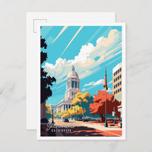 Sacramento California Vintage Illustration Postkarte (Vorne/Hinten)