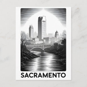 Sacramento Kalifornien Skyline Schwarz Weiß Holzsc Feiertagspostkarte