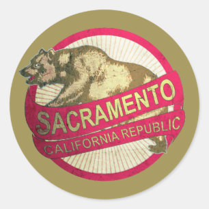 Sacramento Kalifornien Vintage-Bären-Aufkleber Runder Aufkleber