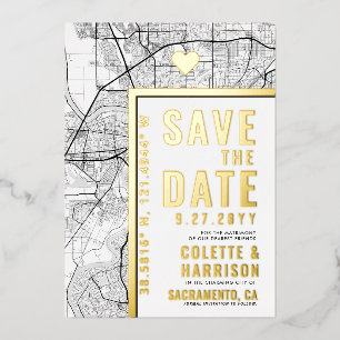 Sacramento Love Locator Hochzeit Save the Date Folieneinladung