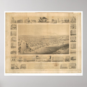 Sacramento, panoramische Karte 1857 (0066A) CA Poster