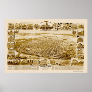 Sacramento, panoramische Karte CAs - 1890's Poster
