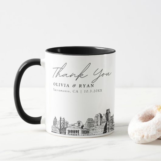 Sacramento Sketch Simple Custom Wedding Tasse (Mit Donut)