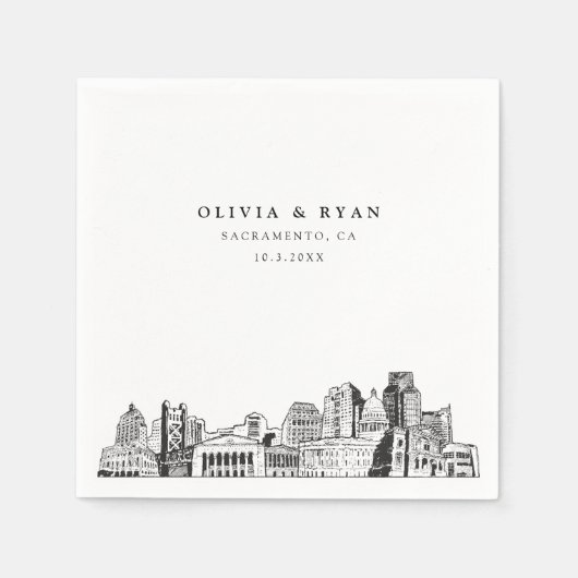 Sacramento Skyline Wedding Paper Cocktail Napkin Serviette (Vorderseite)