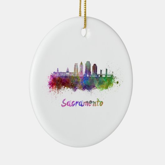 Sacramento V2 Skyline in Aquarellfarbe Keramik Ornament (Rechts)