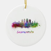 Sacramento V2 Skyline in Aquarellfarbe Keramik Ornament (Vorne)