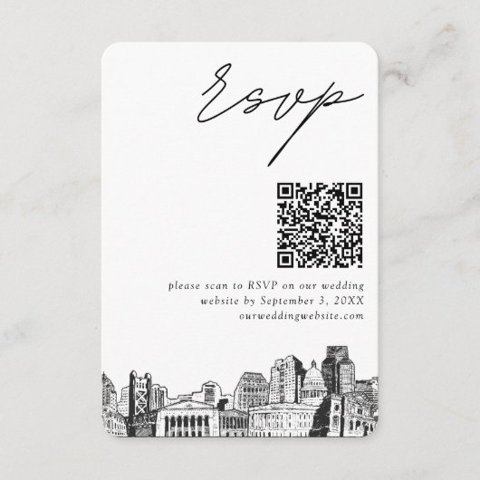 Sacramento Wedding RSVP QR Code Small Begleitkarte (Vorderseite)