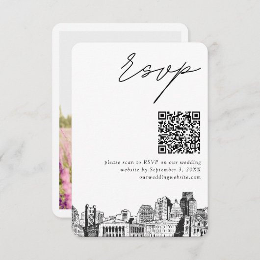 Sacramento Wedding RSVP QR Code Small Begleitkarte (Vorne/Hinten)