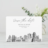 Sacramento Wedding Skyline Sketch Save the Date Einladung (Stehend Vorderseite)