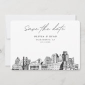 Sacramento Wedding Skyline Sketch Save the Date Einladung (Vorderseite)