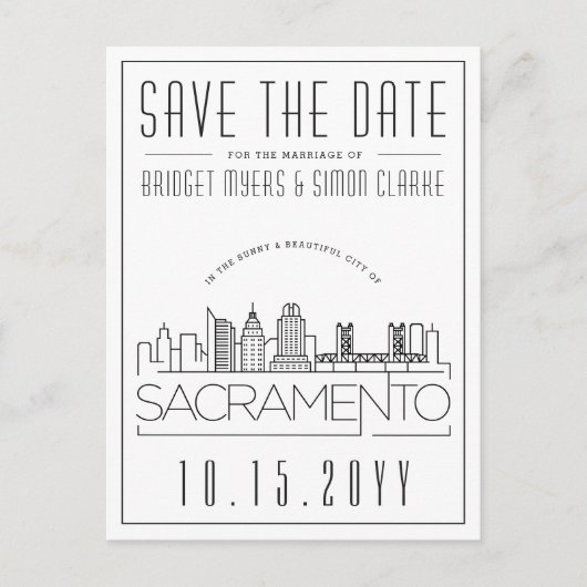 Sacramento Wedding |Stilisierte Skyline Save the D Postkarte (Vorderseite)