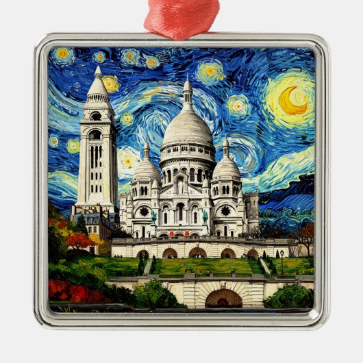 Sacre-Coeur Paris France Starry Night Ornament Aus Metall (Vorne)