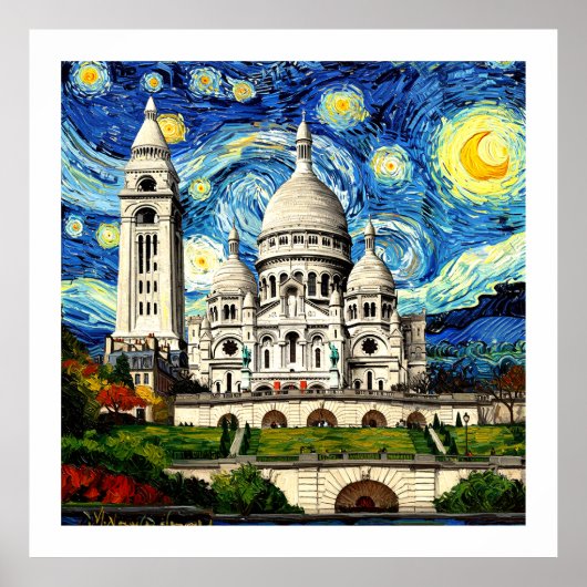 Sacre-Coeur Paris France Starry Night Poster (Vorne)
