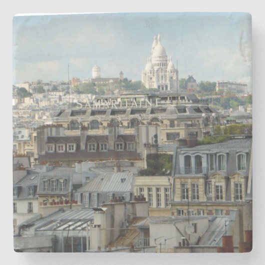 Sacre Coeur über Paris-Dachspitzen Steinuntersetzer (Vorderseite)