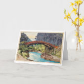 Sacred Bridge, Hiroshi Yoshida, Woodcut Karte (Gelbe Blume)