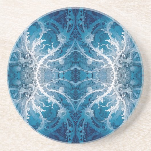 Sacred Cosmic Flow - Blue Silver Symmetrie Getränkeuntersetzer (Vorne)