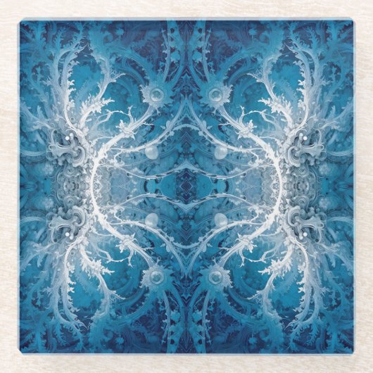 Sacred Cosmic Flow - Blue Silver Symmetrie Glasuntersetzer (Vorderseite)