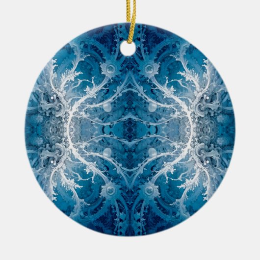 Sacred Cosmic Flow - Blue Silver Symmetrie Keramik Ornament (Vorne)