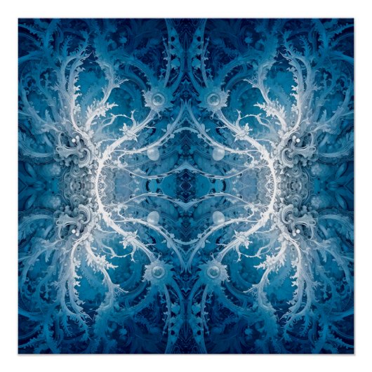 Sacred Cosmic Flow - Blue Silver Symmetrie Poster (Vorderseite)